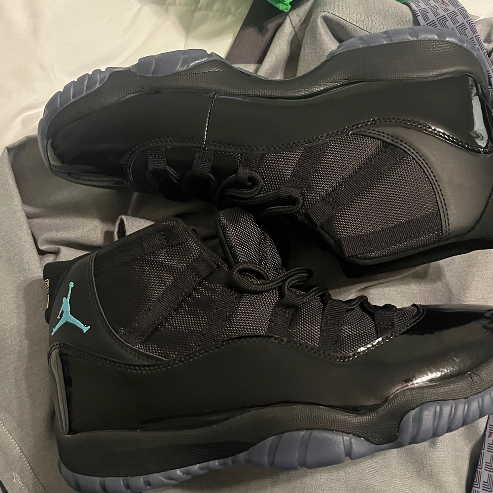Jordan 11 Gama Shoes Black with Light Blue Accent